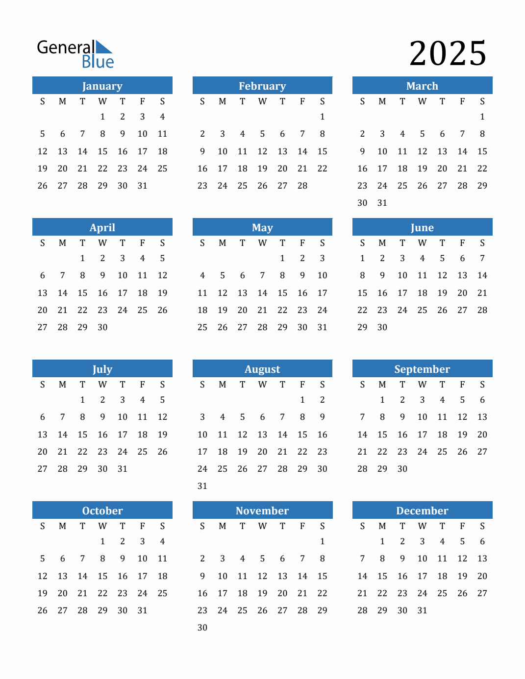 2025 Printable Year Calendar Free 2025 Printable Year Calendar Free