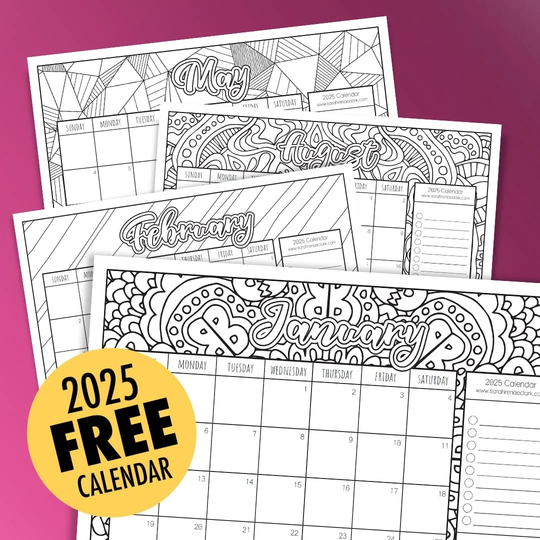 Free 2025 Printable Coloring Calendar By Sarah Renae Clark
