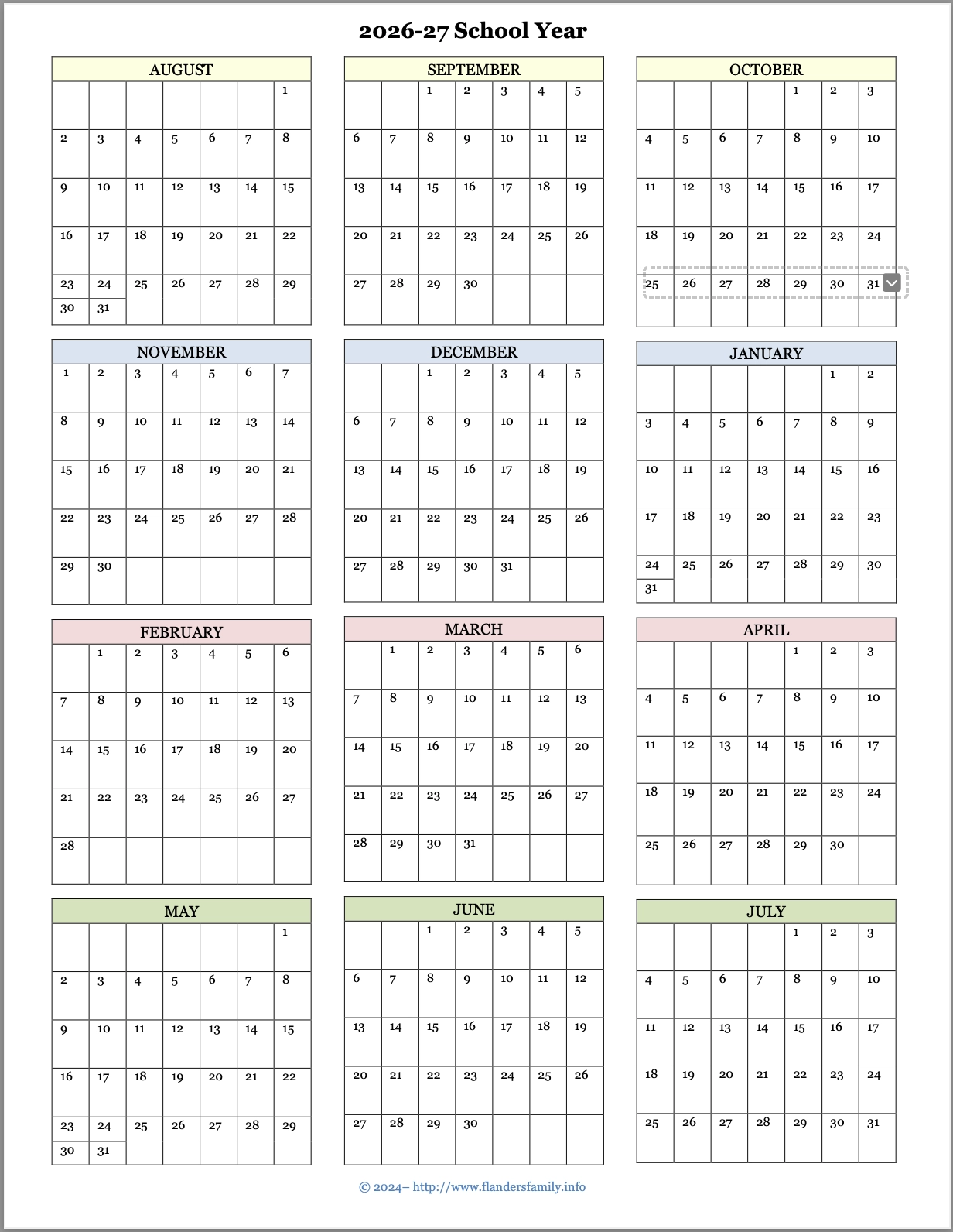 Free 2026 Calendars For Advanced Planning Flanders Family Home Life
