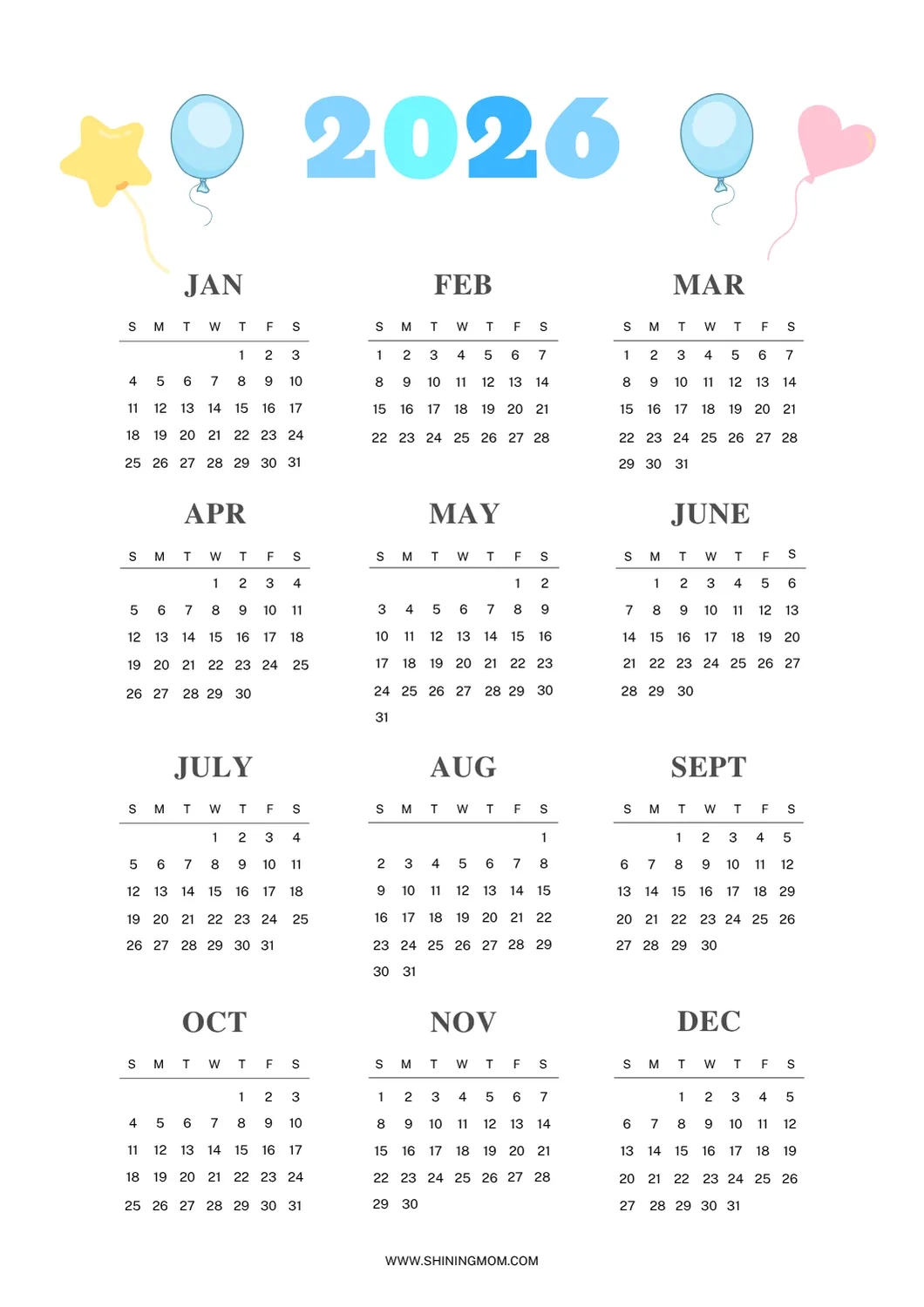 Free 2026 Yearly Calendar Printables Best One Page Templates Free 2026 Yearly Calendar Printables Best One Page Templates