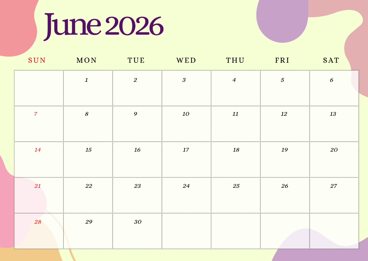 June 2026 Blank Calendar Template