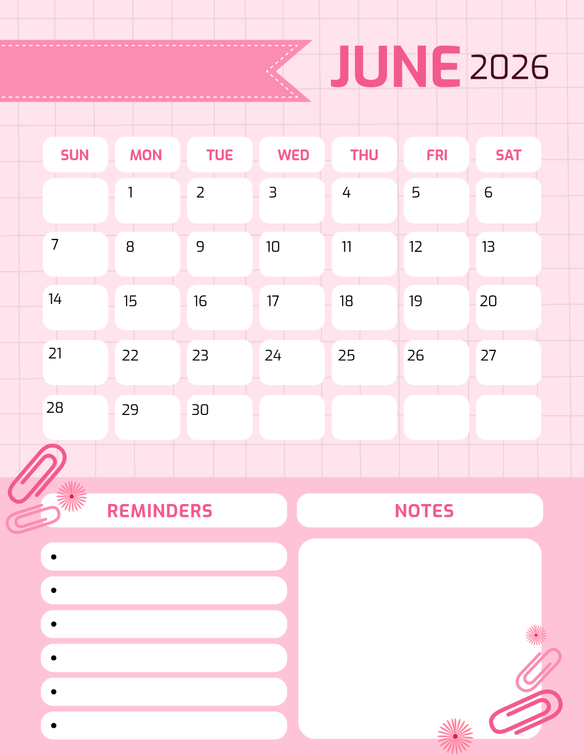 June 2026 Blank Calendar Pages June 2026 Blank Calendar Pages