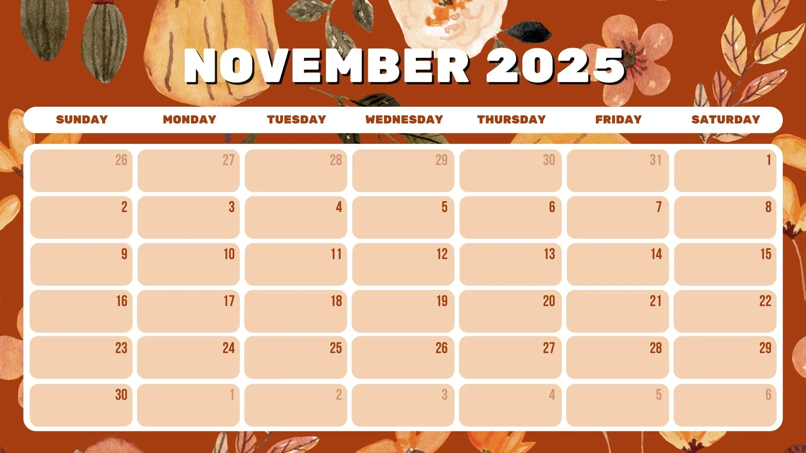 November 2025 Calendar Thanksgiving