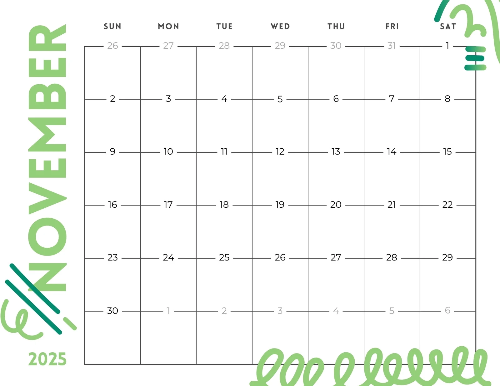 November 2025 Calendar Page November 2025 Calendar Page