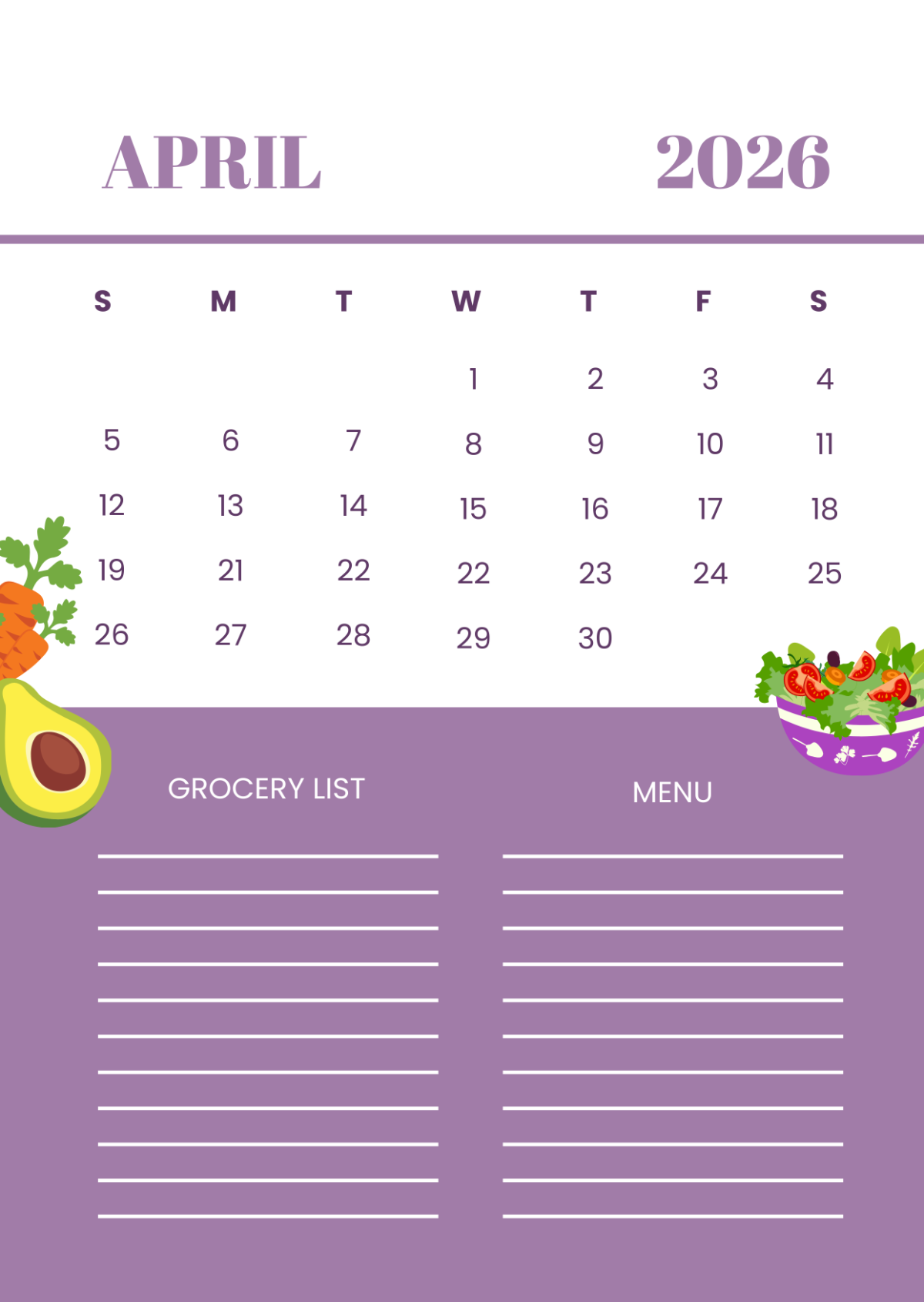 Free April 2026 Meal Planner Calendar Template To Edit Online