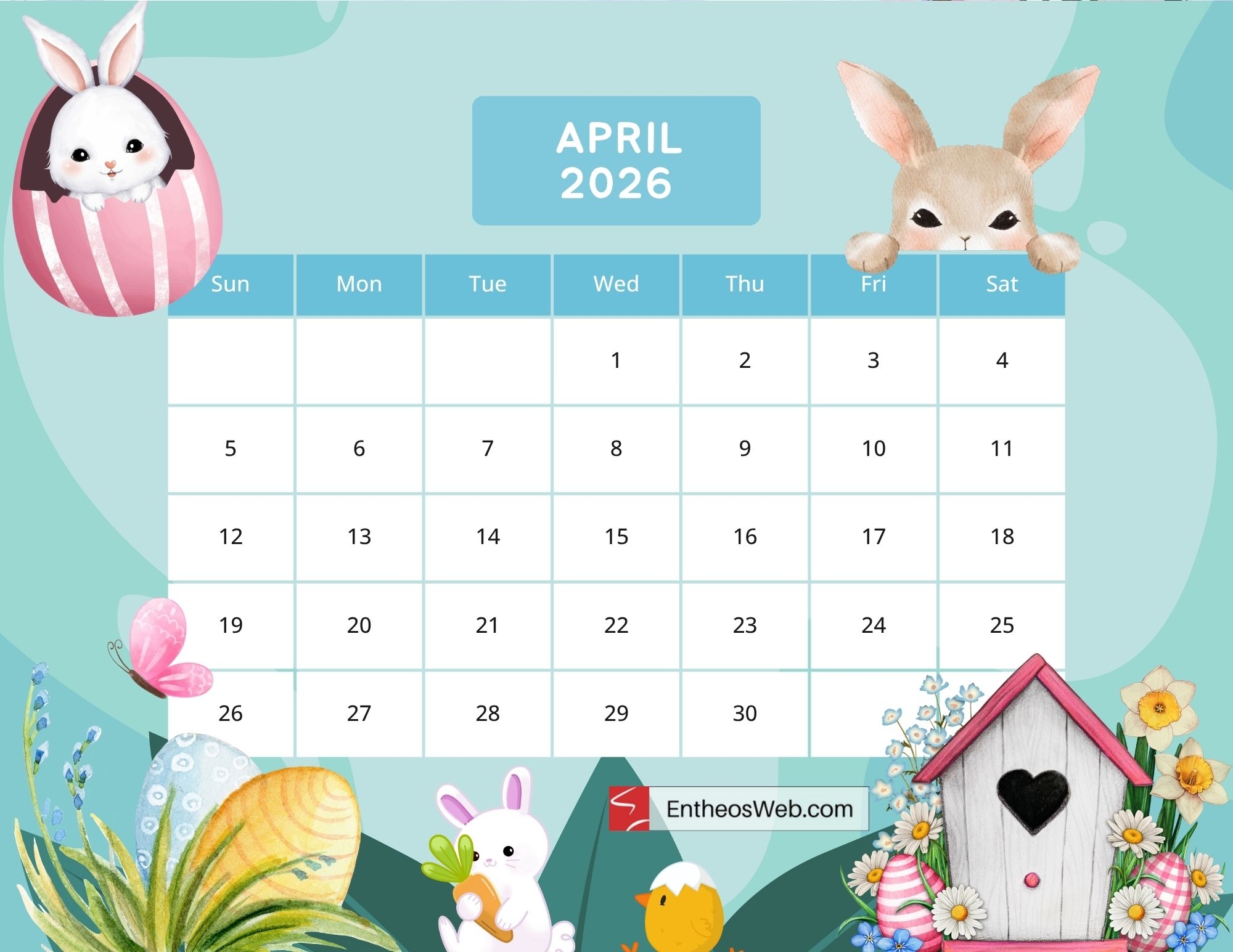 Free April 2026 Printable Calendars EntheosWeb