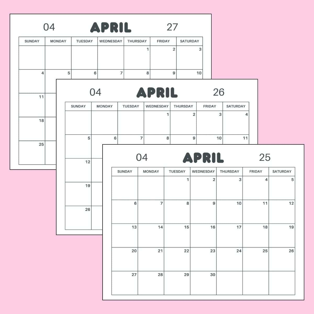 Free April Calendar 2025 2026 2027 Printable Free April Calendar 2025 2026 2027 Printable