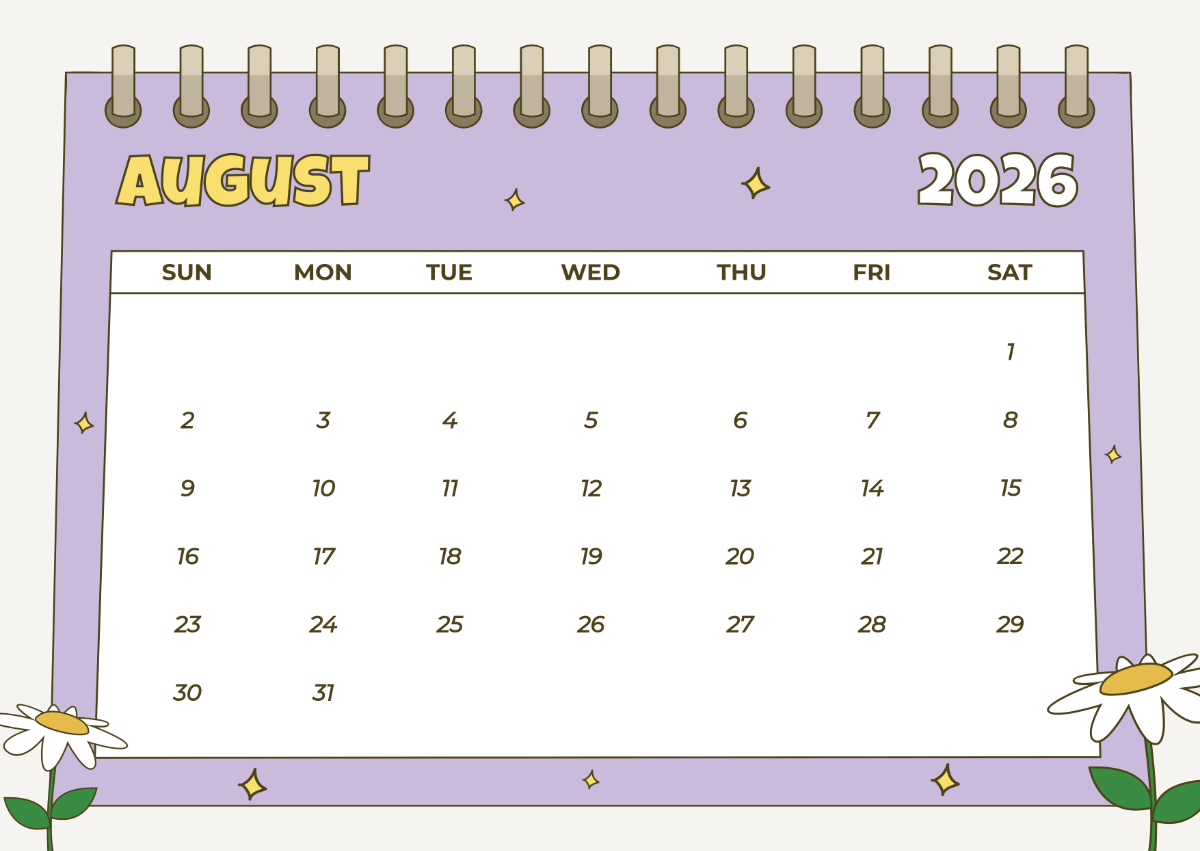 Blank Calendar Template August 2026