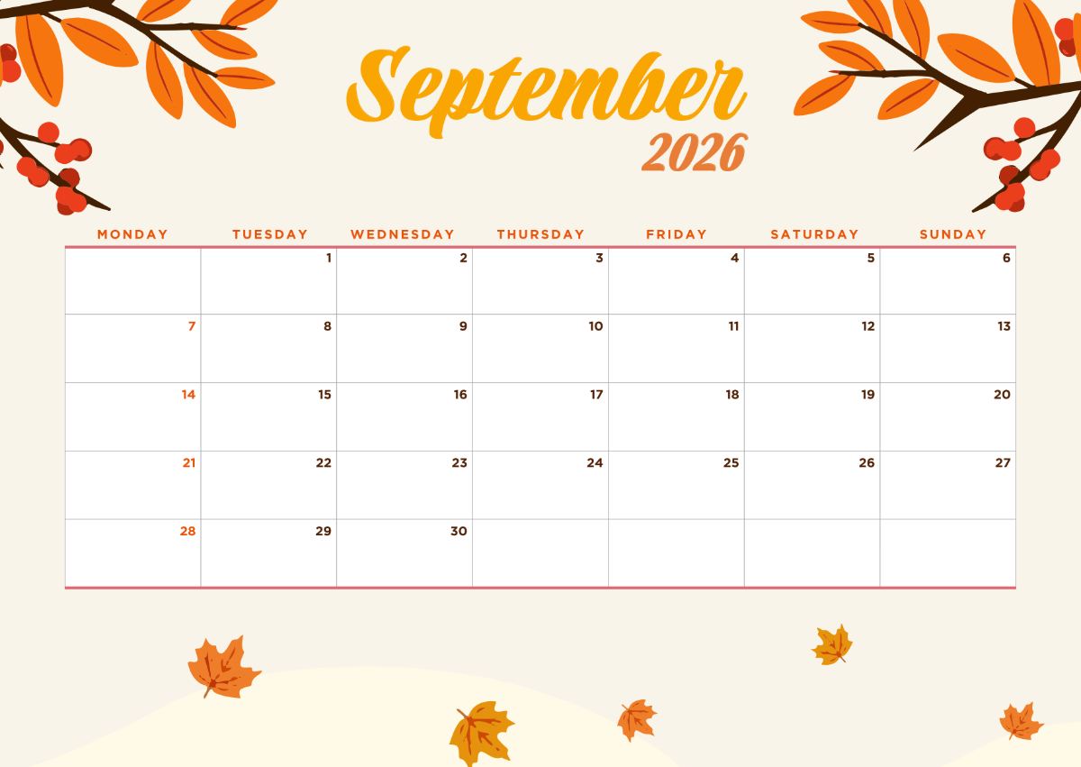 Free Autumn September 2026 Design Calendar Template To Edit Online Free Autumn September 2026 Design Calendar Template To Edit Online