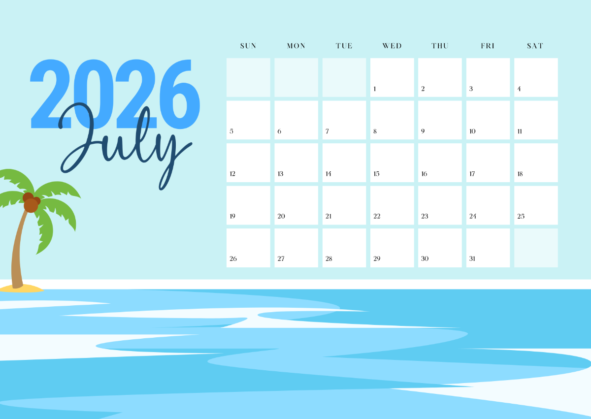 Free Beach July 2026 Calendar Template To Edit Online Free Beach July 2026 Calendar Template To Edit Online