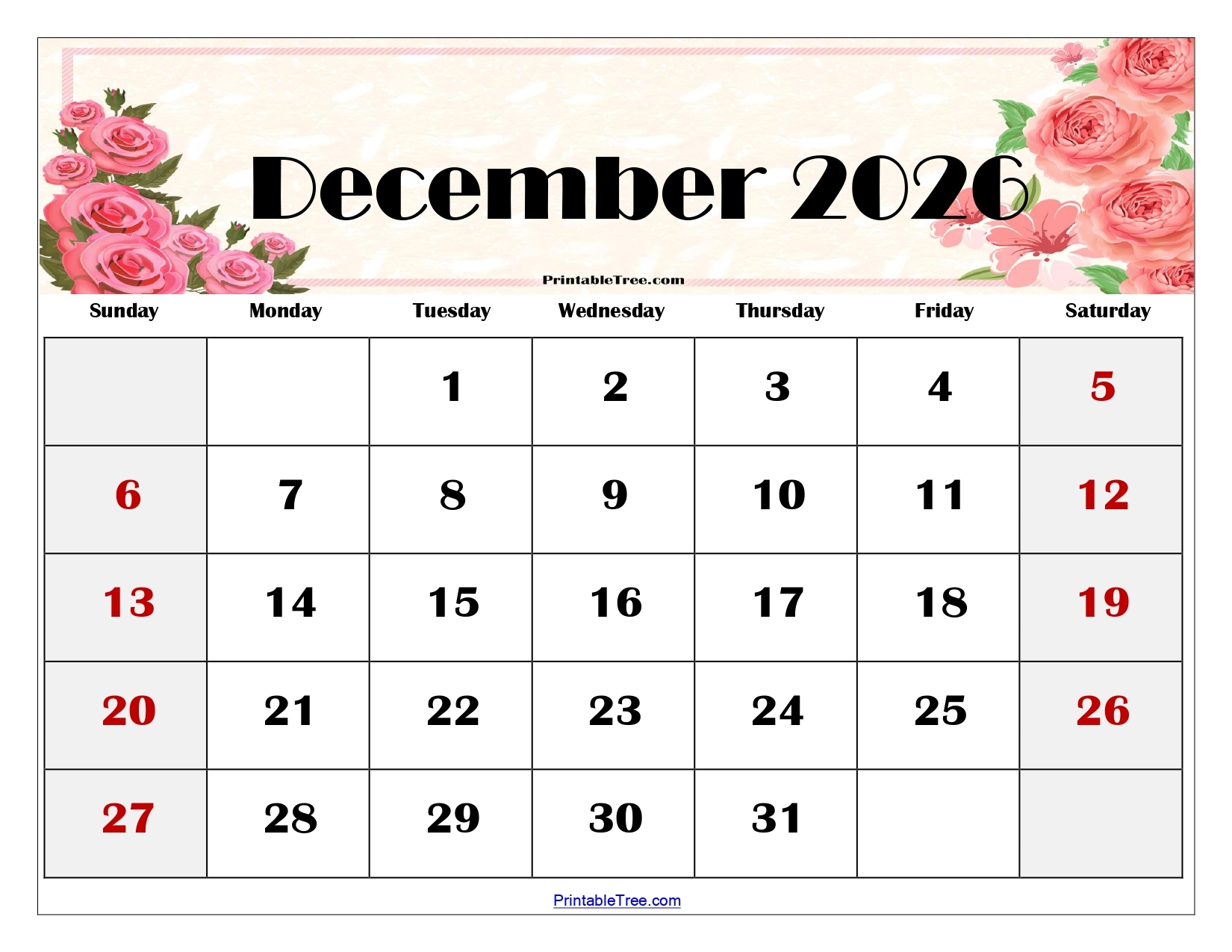 Free Blank Monthly Printable Calendar 2026 Templates