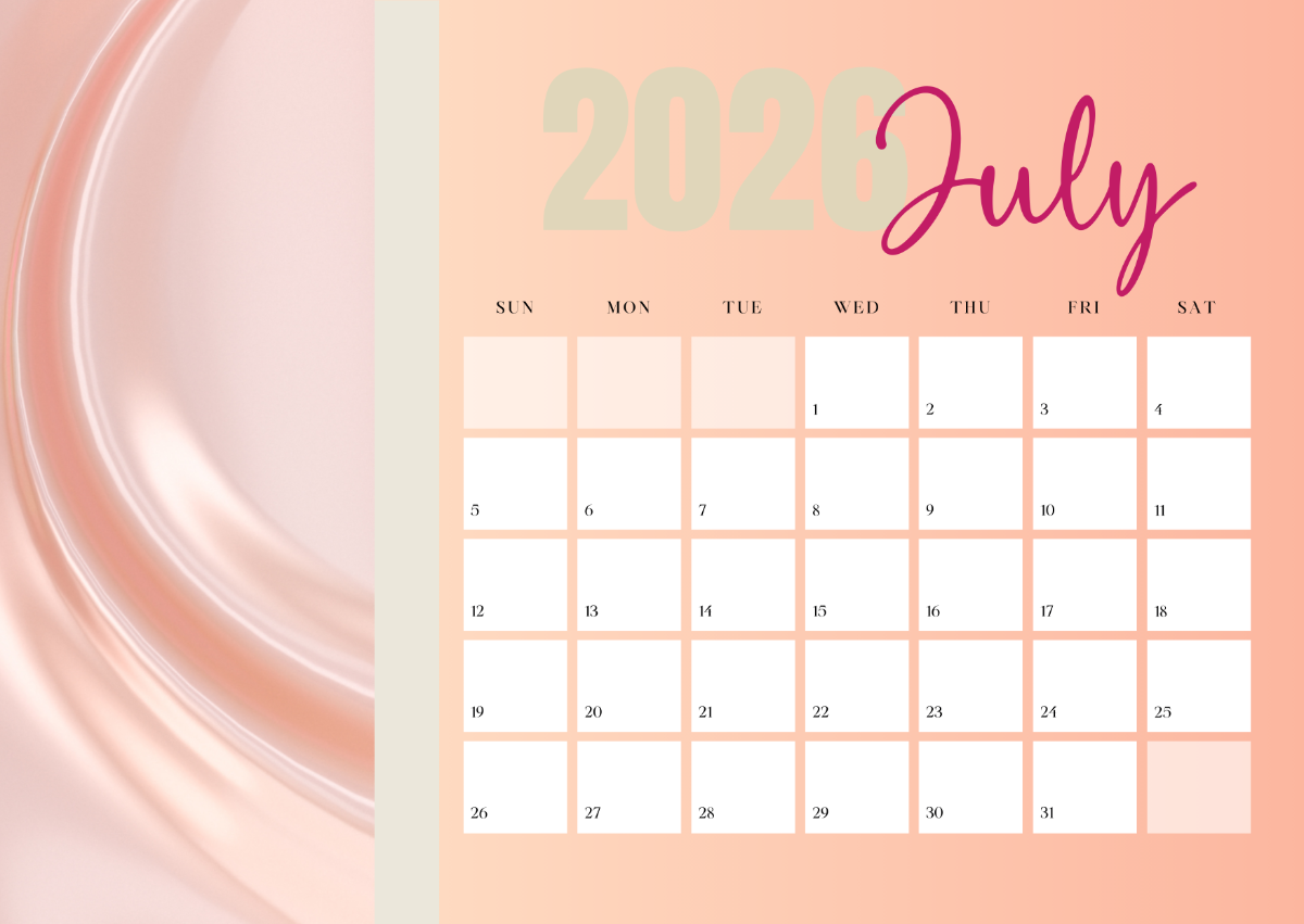 Blank Calendar Printable July 2026 Blank Calendar Printable July 2026