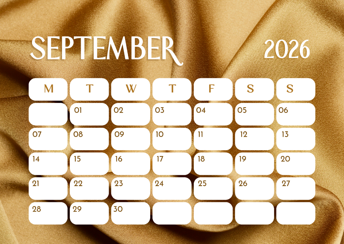 Free Gold Elegant September 2026 Calendar Template To Edit Online
