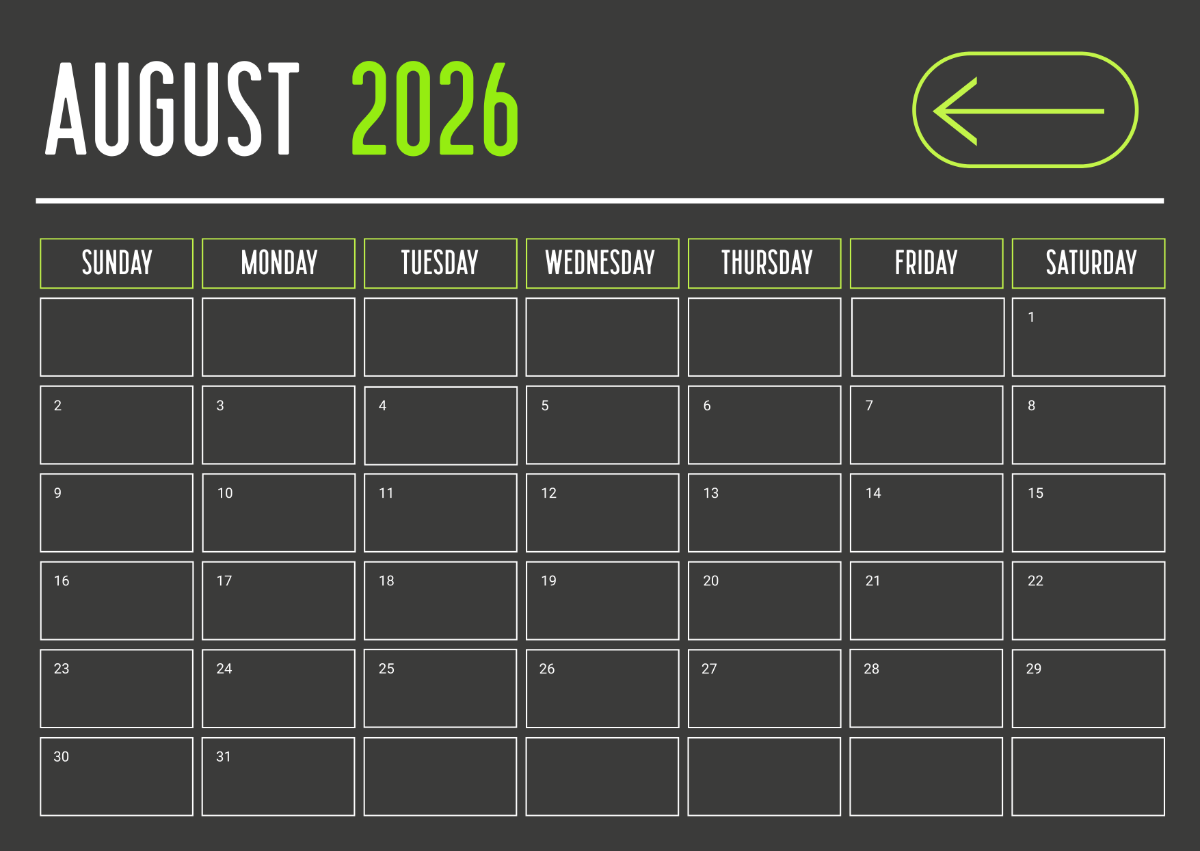 Free Grey Minimal August 2026 Calendar Template To Edit Online
