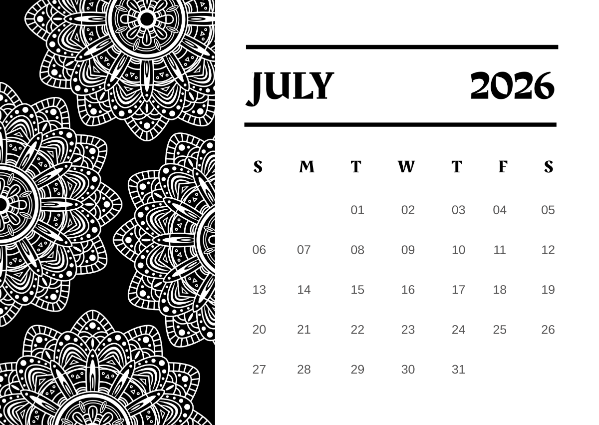 Blank July Calendar Printable 2026 Editable Blank July Calendar Printable 2026 Editable