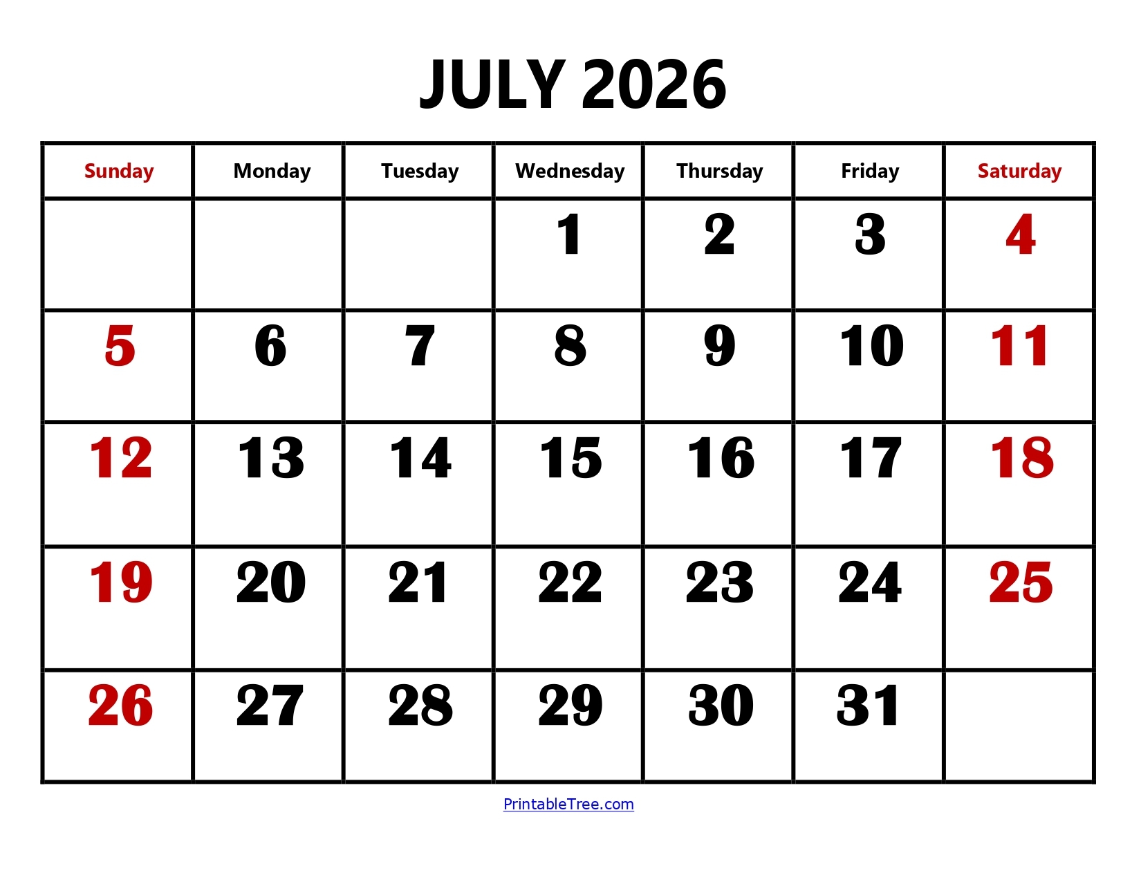 Blank July 2026 Calendar Pdf Blank July 2026 Calendar Pdf