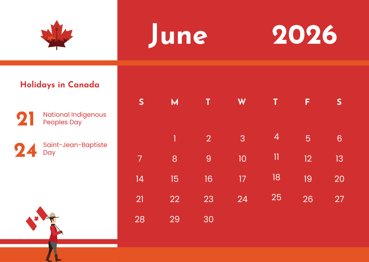 June 2026 Calendar Canada