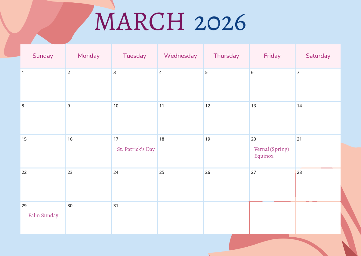Free March 2026 Calendar Templates Editable And Printable