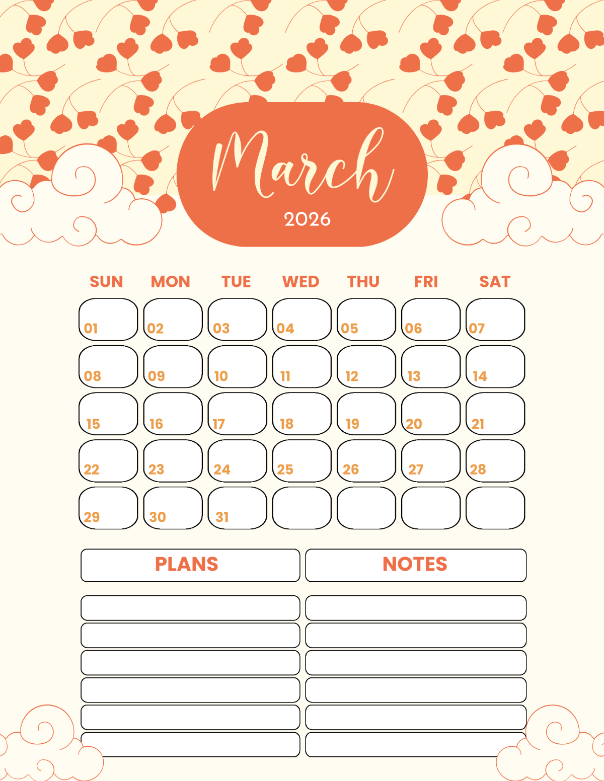 Blank Calendar March 2026 Free Printable Blank Calendar March 2026 Free Printable