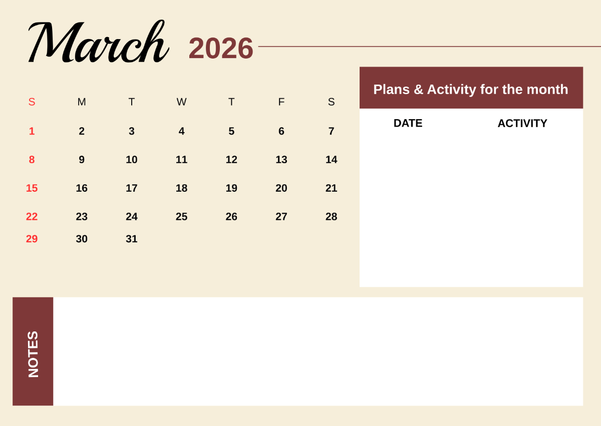 Free March 2026 Planning Calendar Template To Edit Online Free March 2026 Planning Calendar Template To Edit Online