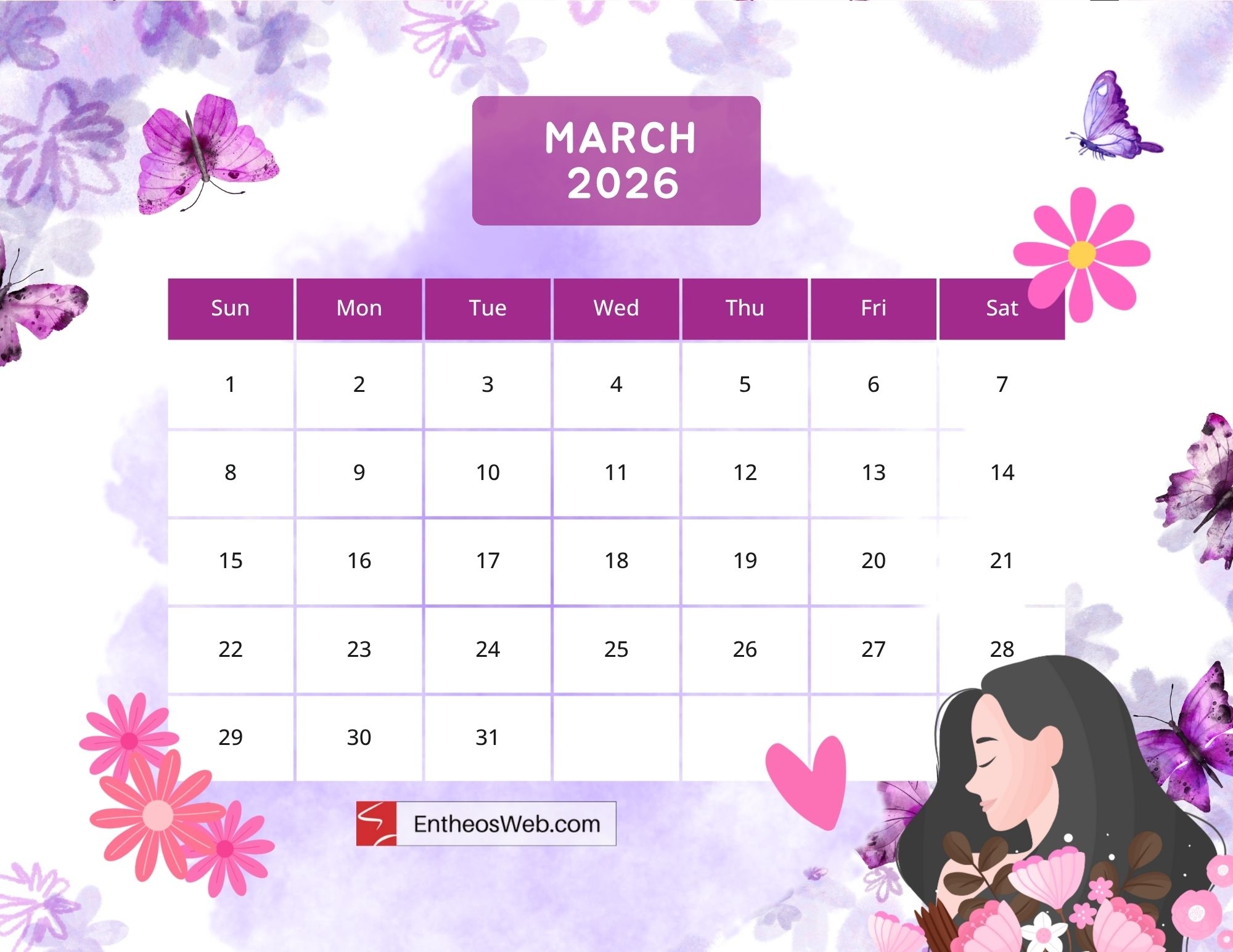 Free March 2026 Printable Calendars EntheosWeb Free March 2026 Printable Calendars EntheosWeb