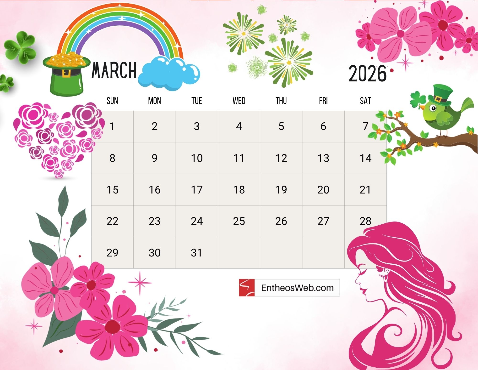 March Blank Calendar 2026