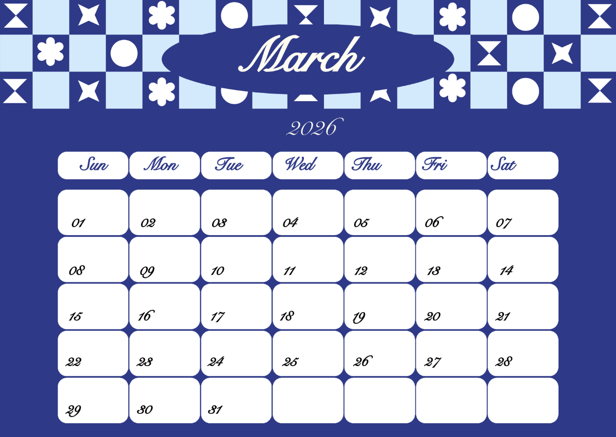 Free March 2026 Quarterly Calendar Template To Edit Online