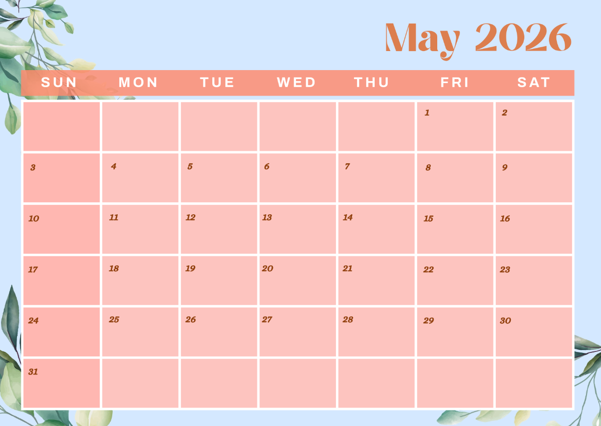 Free May 2026 Calendar Floral Design Template To Edit Online Free May 2026 Calendar Floral Design Template To Edit Online