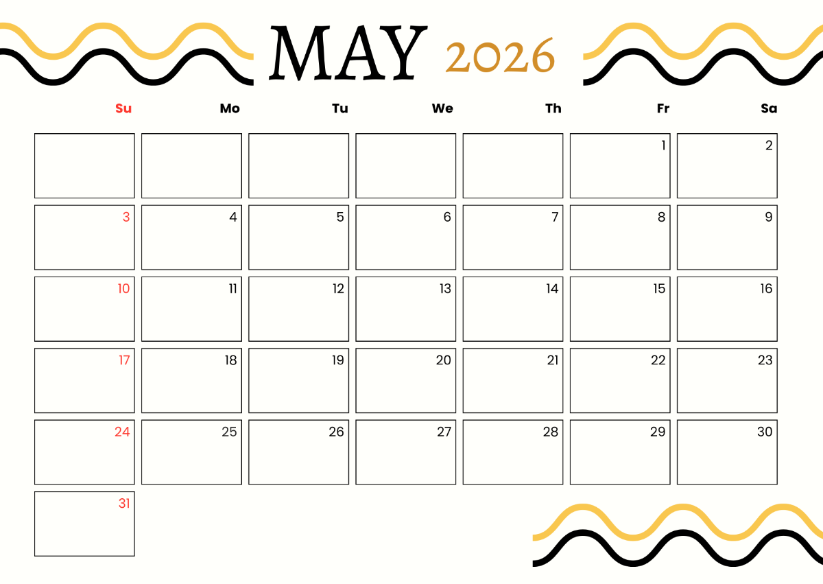 Free Printable Blank May Calendar 2026 Free Printable Blank May Calendar 2026