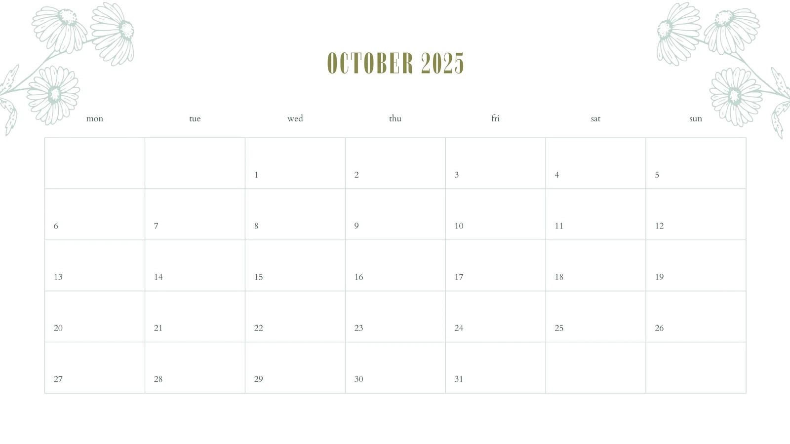 October Blank Calendar 2025 Printable October Blank Calendar 2025 Printable