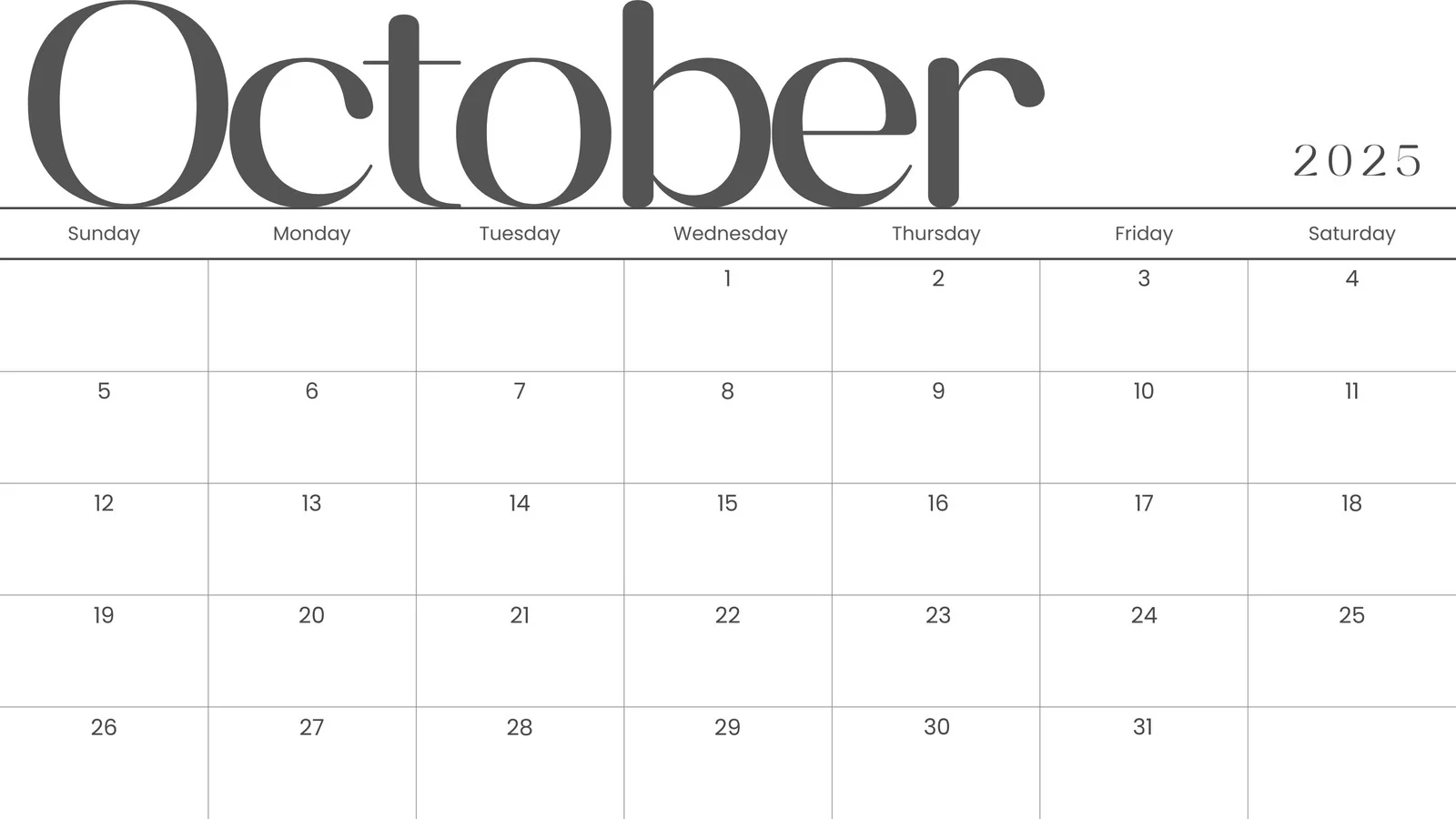 Black October Calendar 2025