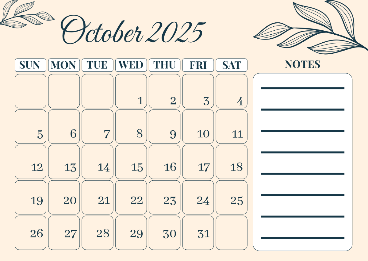 October 2025 Calendar Blank Calendar Pages