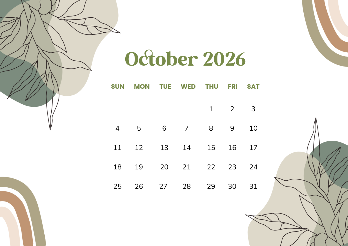 Free October 2026 Fillable Calendar Template To Edit Online