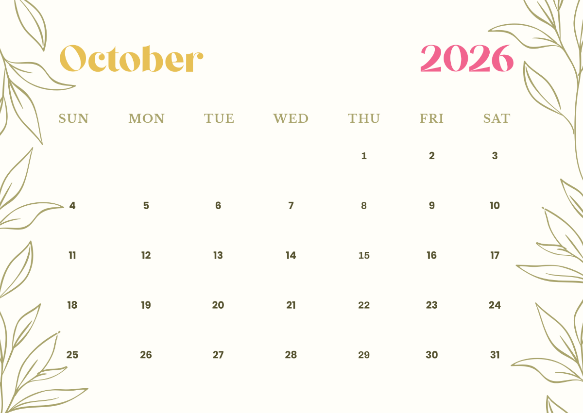 Free October 2026 Landscape Calendar Format Template To Edit Online Free October 2026 Landscape Calendar Format Template To Edit Online