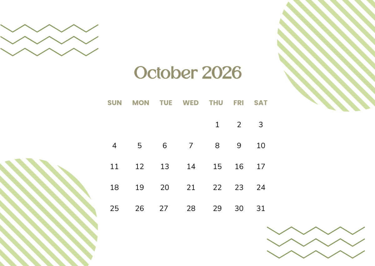 Printable Blank October 2026 Calendar