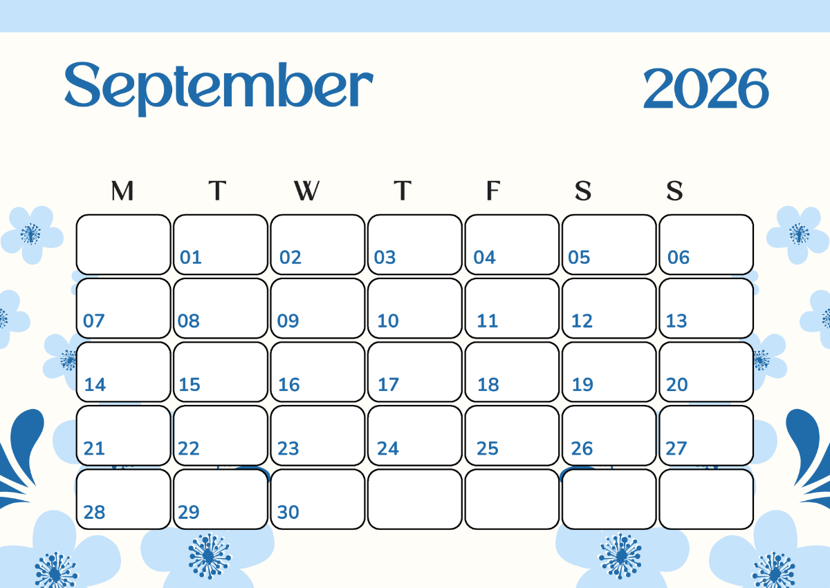 Printable Blank September 2026 Calendar Printable Blank September 2026 Calendar