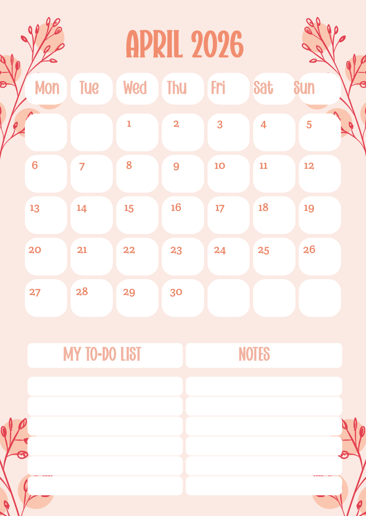Free Personal April 2026 Calendar Template To Edit Online Free Personal April 2026 Calendar Template To Edit Online