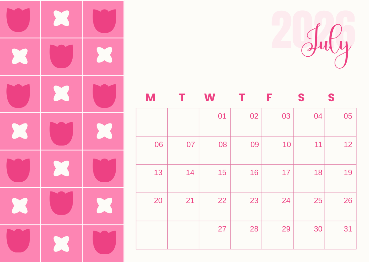 Blank July 2026 Calendar Editable Blank July 2026 Calendar Editable
