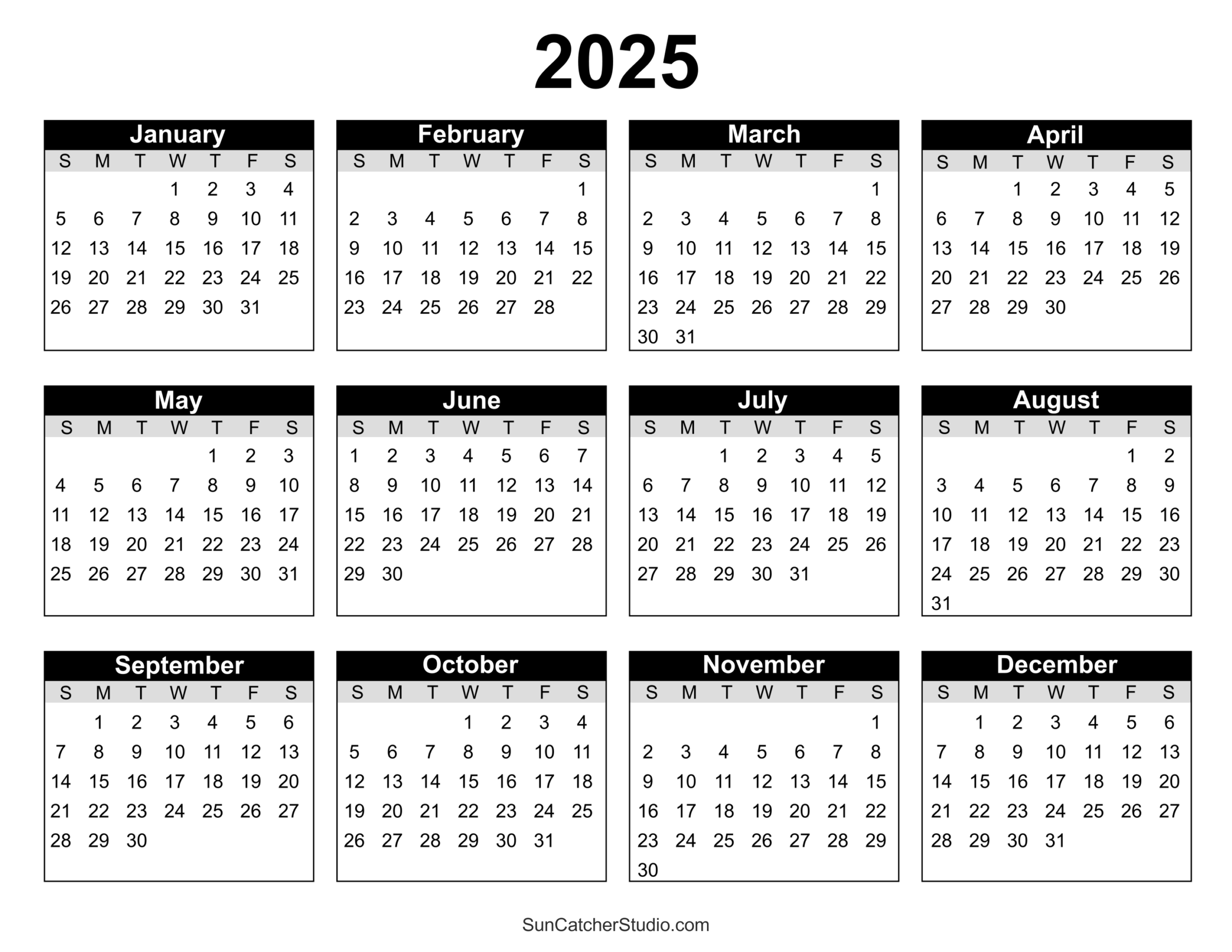 Free Printable 2025 Yearly Calendar Free Printables Monograms Design Tools Patterns DIY Projects