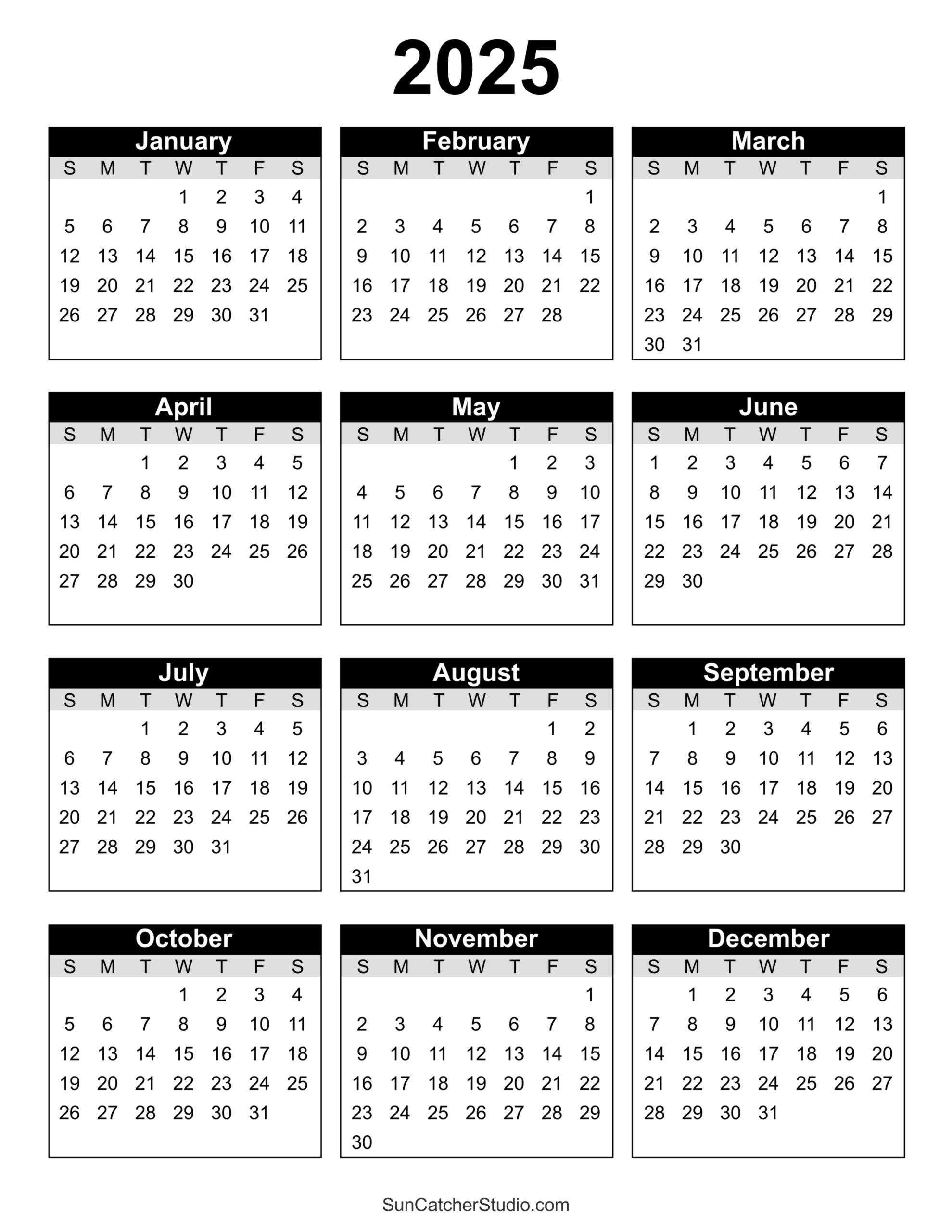 Blank 2025 Calendar Printable Pdf