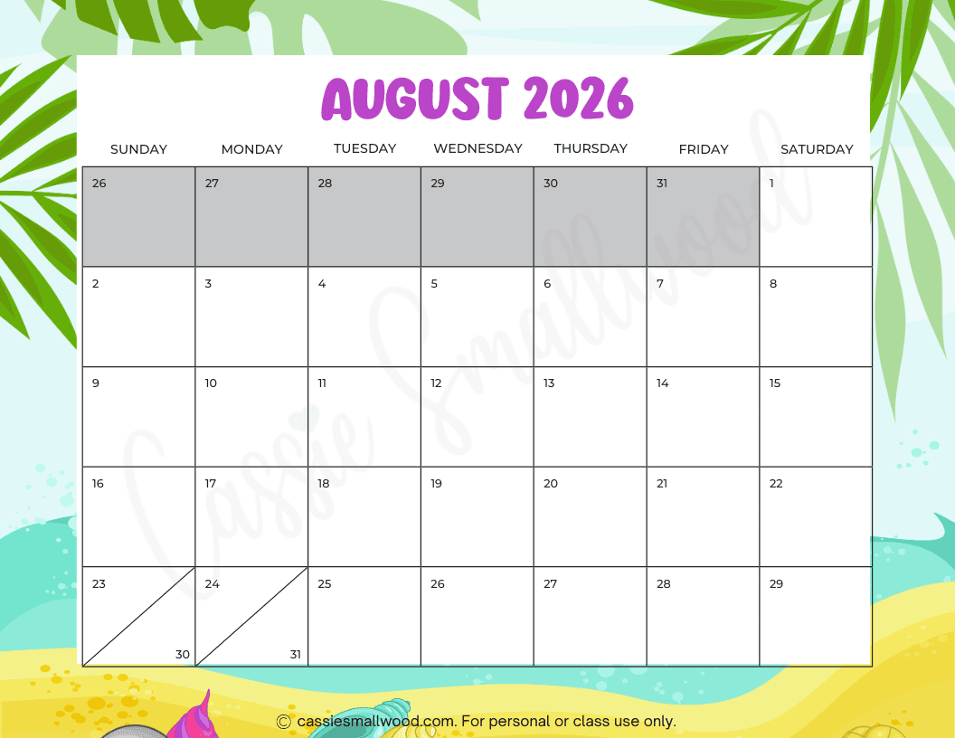 August Blank Calendar Printable 2026 August Blank Calendar Printable 2026