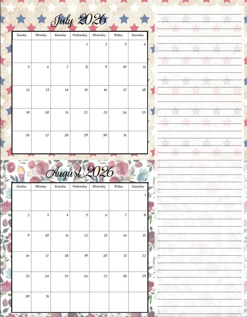 Free Printable 2026 Bimonthly Calendars 2 Designs