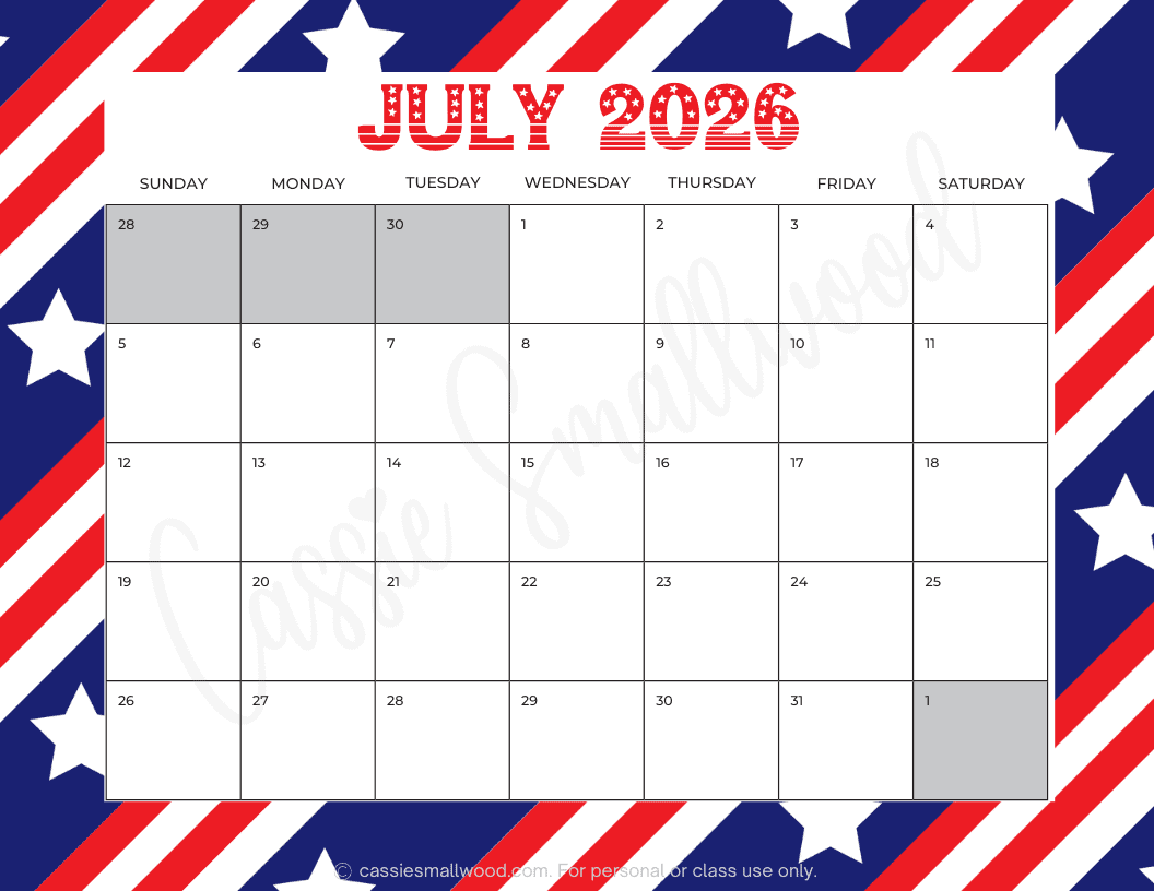 July 2026 Printable Calendar