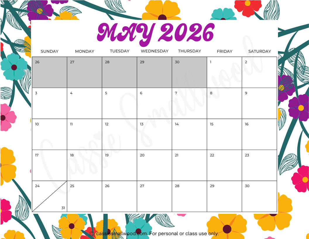 May Blank Calendar 2026