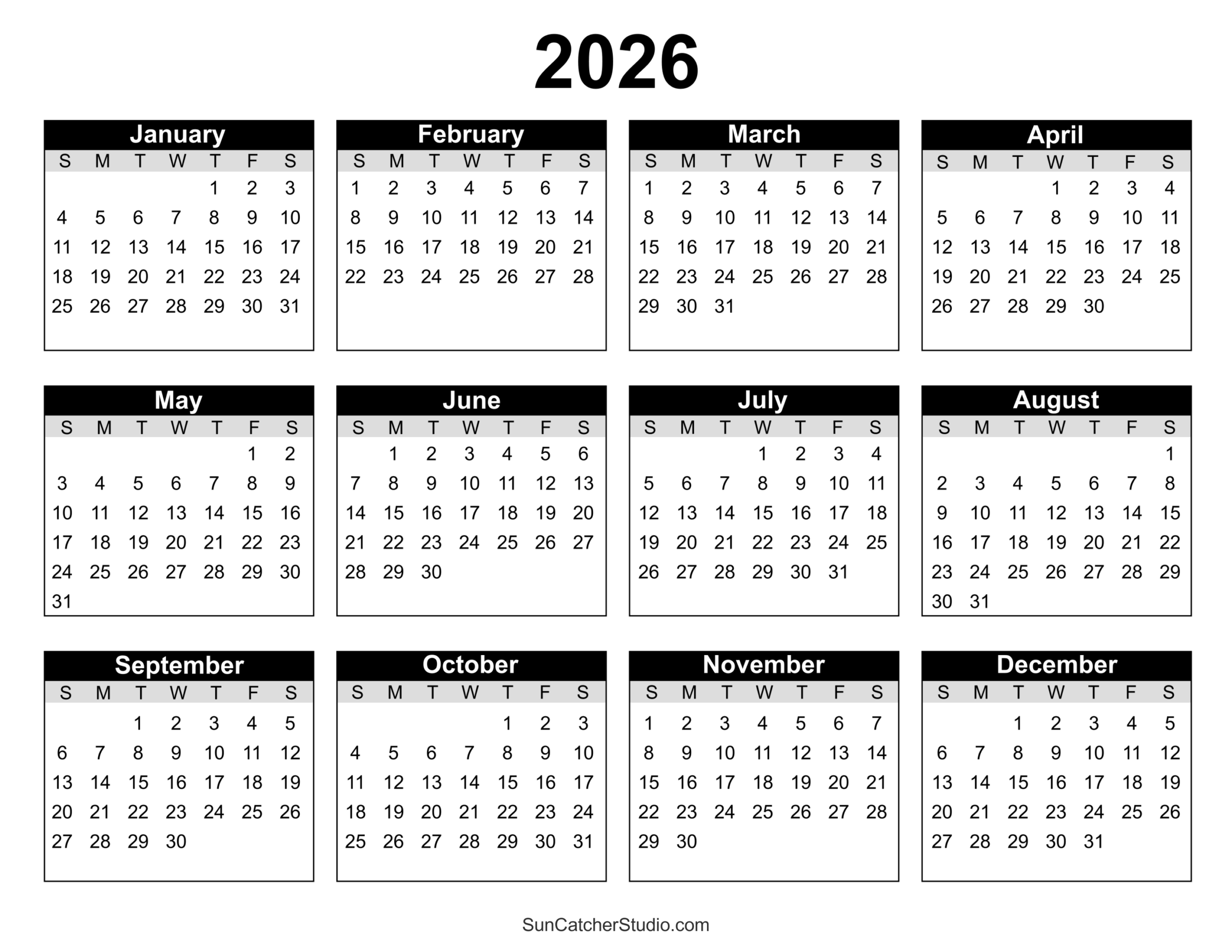 Free Printable 2026 Yearly Calendar Free Printables Monograms Design Tools Patterns DIY Projects Free Printable 2026 Yearly Calendar Free Printables Monograms Design Tools Patterns DIY Projects