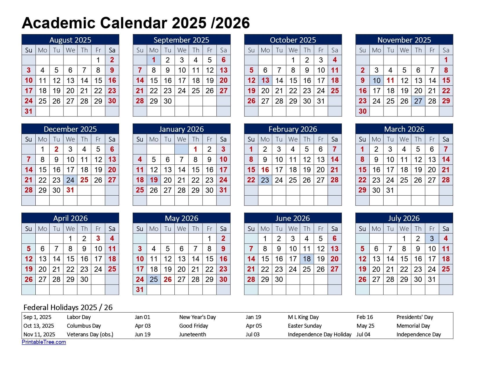 Free Printable Academic Calendar 2025 To 2026 Templates Printable Tree Free Printable Academic Calendar 2025 To 2026 Templates Printable Tree