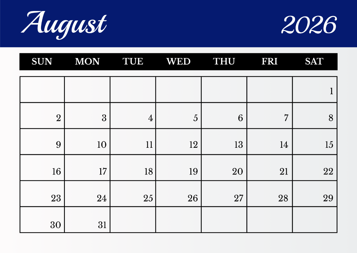 Free Printable Blank August 2026 Calendar Free Printable Blank August 2026 Calendar