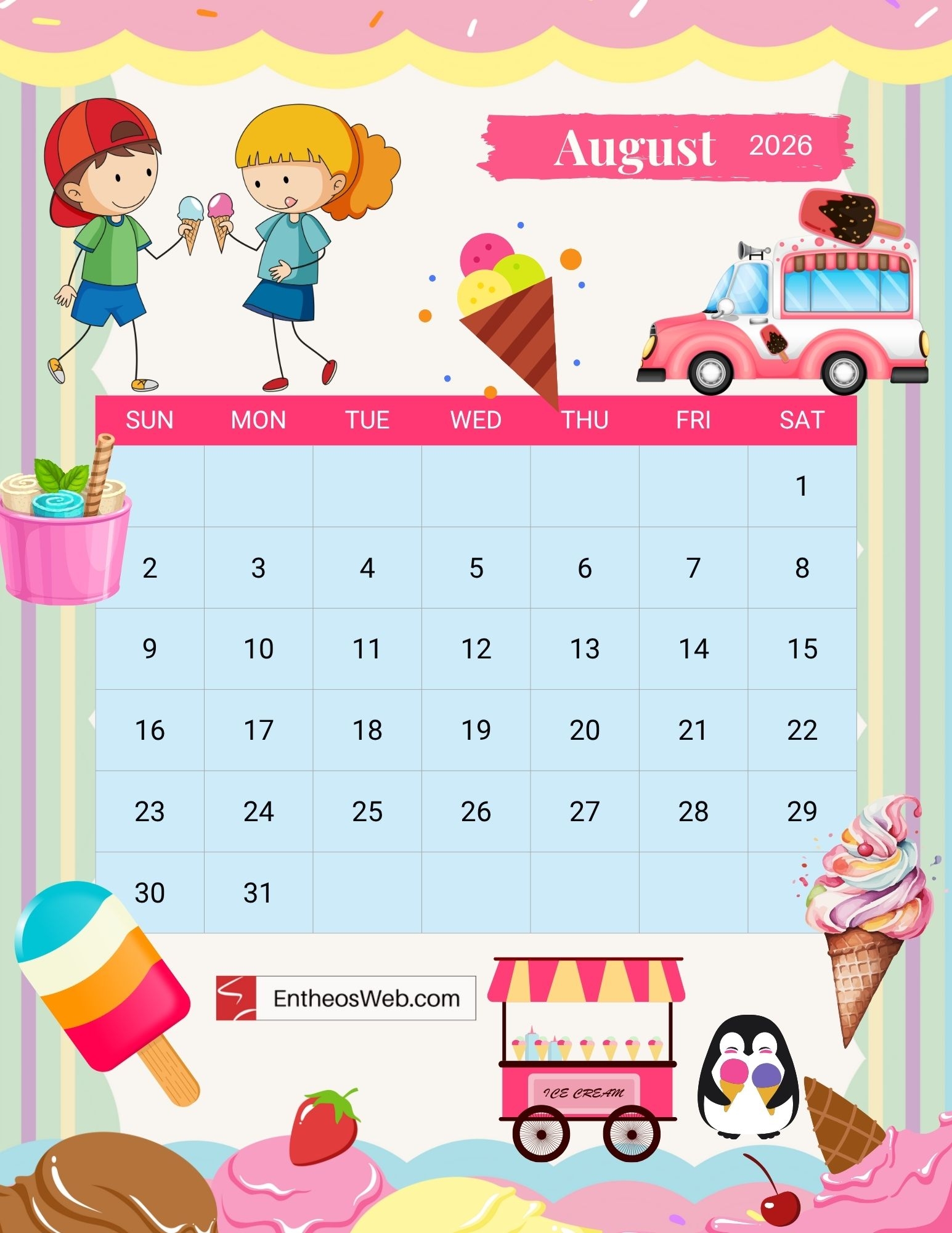 Free Printable August 2026 Calendars EntheosWeb