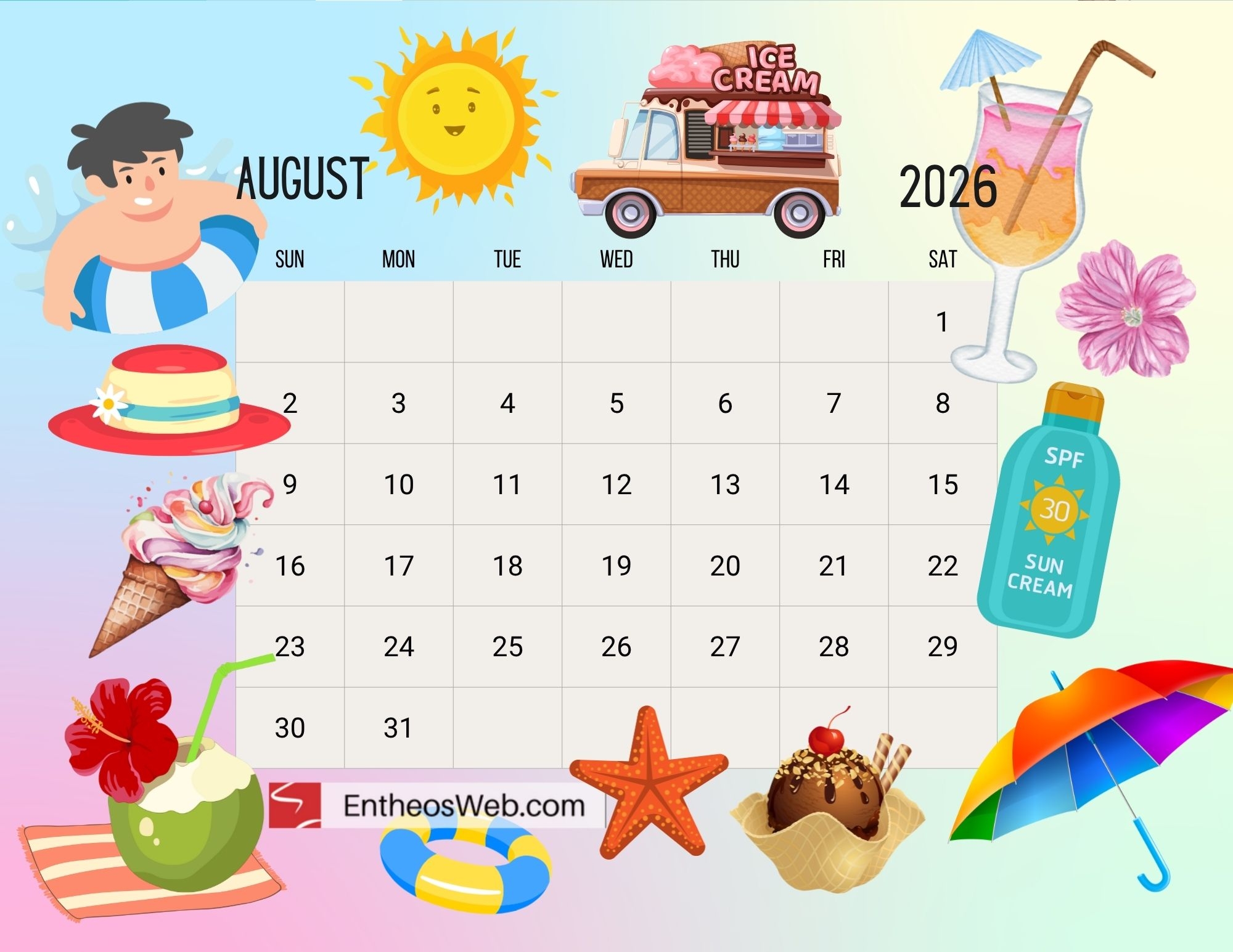 Free Printable August 2026 Calendars EntheosWeb