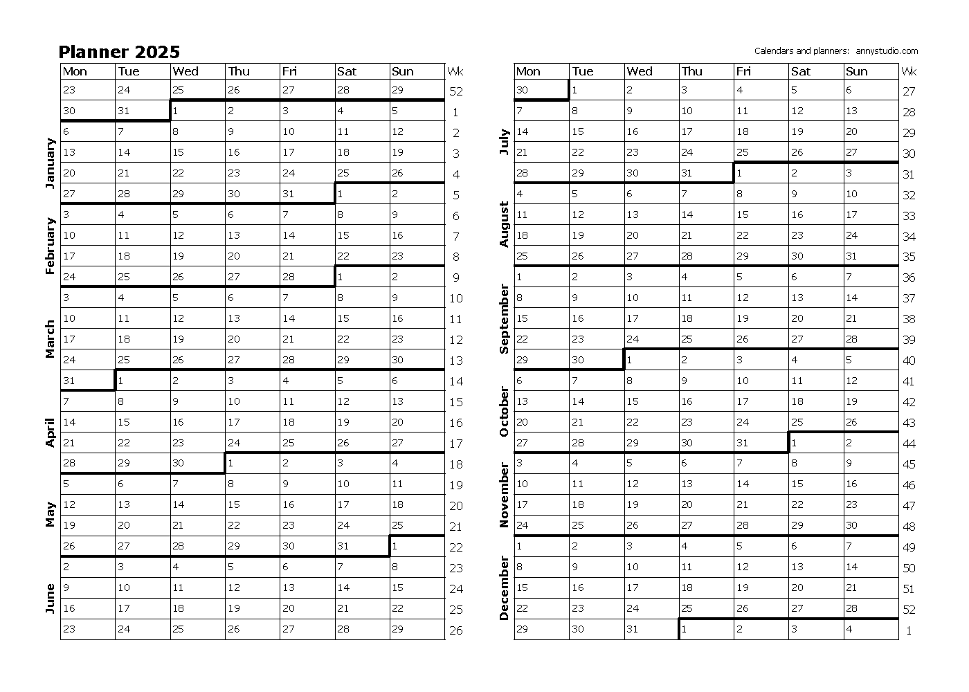 Year 2025 Calendar Printable Year 2025 Calendar Printable